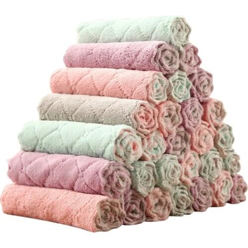 6PCS Washcloths Nonstick Oil Coral Hanging Kitchen Dishclout Hand Towels Effectively Clean Stains Dish Towels