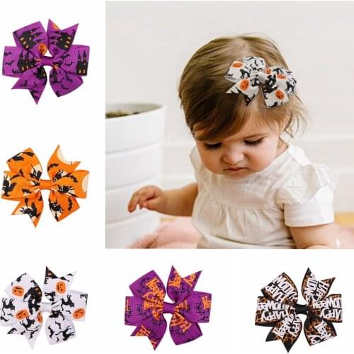 Halloween Pumpkin Bat Bows For Kids Girls Grosgrain Ribbon Bowknot Barrettes Party Hairpins Boutique Headwear Hair Accessories