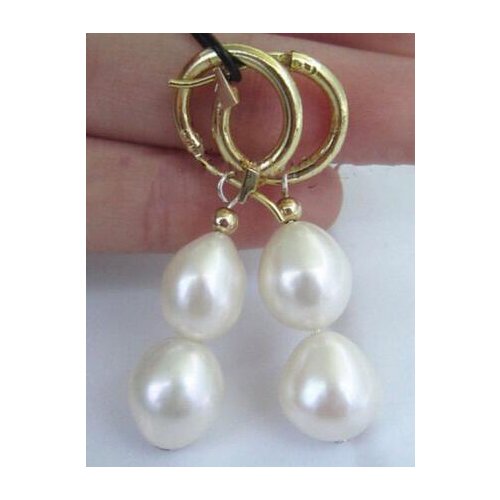 Free shipping>>>>noble jewelry natural 10-12MM AAA white pearl earrings 14K/20 YELLOW GOLD hook