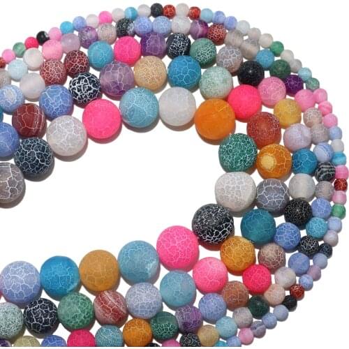 Natural Stone Frost Crab Colorful Agates Stone Round Beads 4 6 8 10 12 MM Pick Size For Jewelry Making Diy Bracelet Necklace
