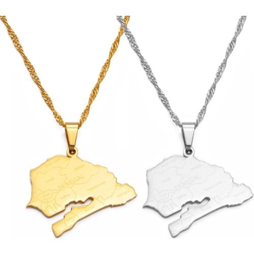 Anniyo Senegal Map With City Nam Charm Pendant Necklaces for Women Girl Gold Color Jewelry African Map of Senegalese #135821