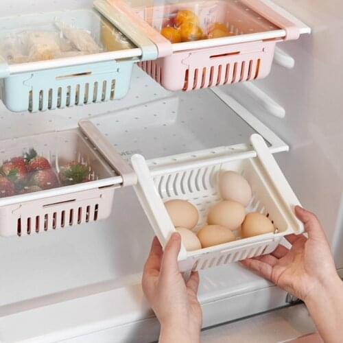 Kitchen Refrigerator Storage Rack Kitchen Organizer Adjustable Fridge Freezer Shelf Holder Pull-out Drawer Organiser Space Saver