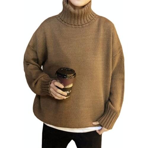 Turtleneck Mens Wool Solid Pullovers Autumn Winter Warm Thick Jumps Comfortable Preppy Style Clothes Knitted Casual Male Sweater