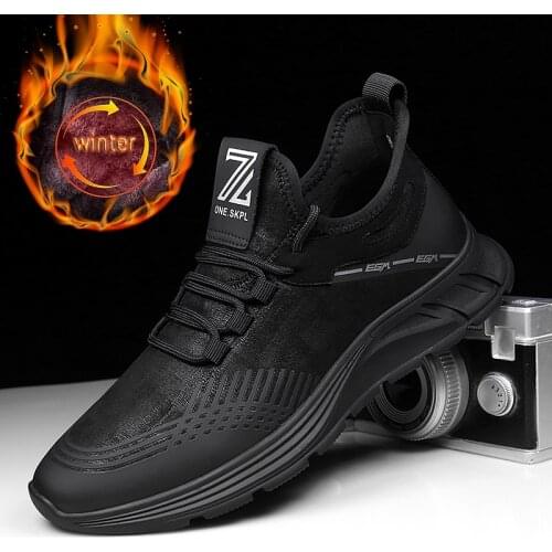 Mens winter shoes sneaker black plus velvet light large size fashion outdoor leisure walking vulcanized plus velvet mens shoes