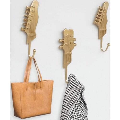 Music Guitar Shape Hooks Wall Mounted Coat Rack Wooden Clothes Pegs Rustic Finish Simple Design Decorative Household