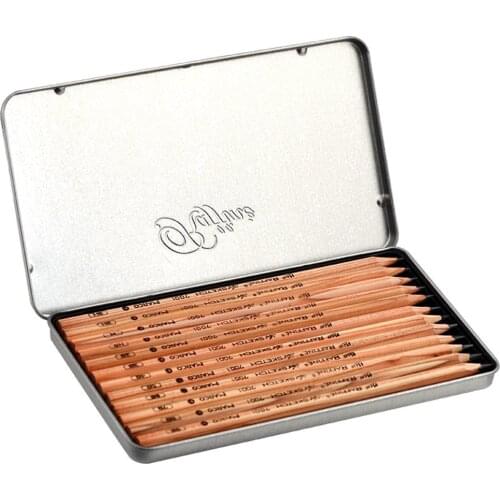 Set of 12 (H-9B) Marco Raffine Iron Box Sketch Pencils for Drawing Wood Professional Art Pencil Design School Supplies Matita