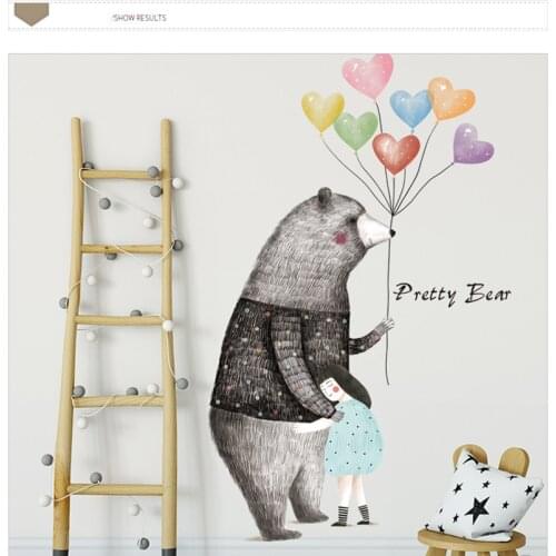 Large Cartoon Big Bear Wall Sticker Air Balloon DIY for Kids Room DecorationArt Home Decor Nordic Style Girls Bedroom Decoration