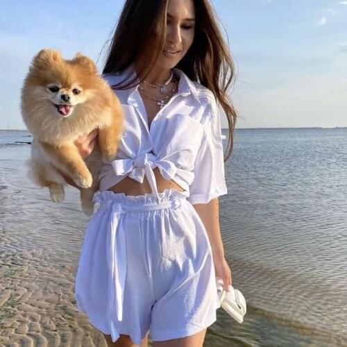 New Arrivals Casual Beach Women Summer Tracksuit Shorts Set Short Sleeves Shirt Tops and Loose Mini Shorts 2 Pieces Set Outfits