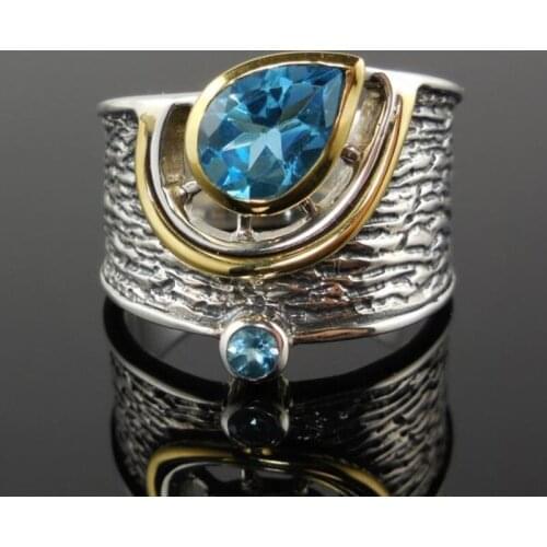 New Silver Color Vintage Geometric Rings for Men Women Blue CZ Cubic Zirconia Ring Women Fashion Jewelry Gothic anillos mujer