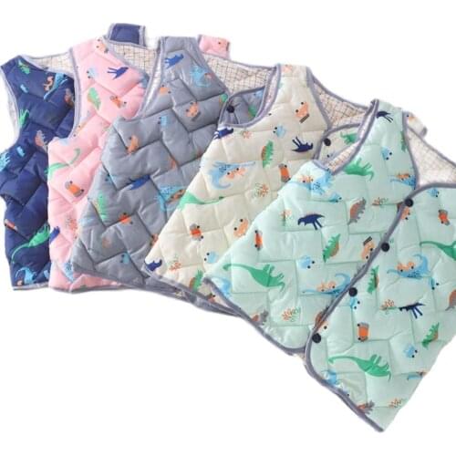 New Toddler Baby Girls Boys Vest Autumn Winter Warm Waistcoats Cartoon Dinosaur Print Down Jacket For Children 3 4 5 6 7 8 years