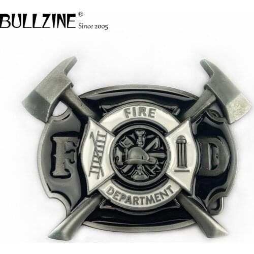 Bullzine wholesale Fire fighter belt buckle with pewter finish FP-02067 suitable for 4cm width snap on belt