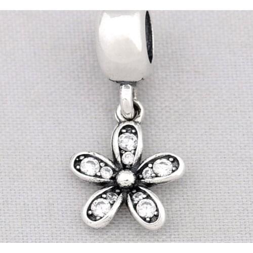 Original Vintage Daisy Flower With Crystal Pendant Bead Fit 925 Sterling Silver Bead Charm Bracelet DIY Jewelry