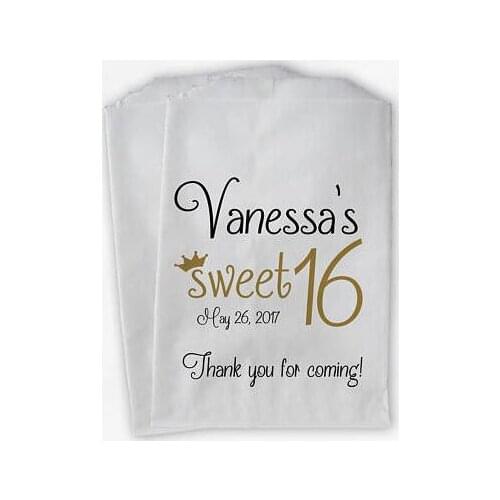 Personalized Sweet 16 Birthday candy Buffet treat gift bar bags Baby Shower Bakery Cookie Favor popcorn packets