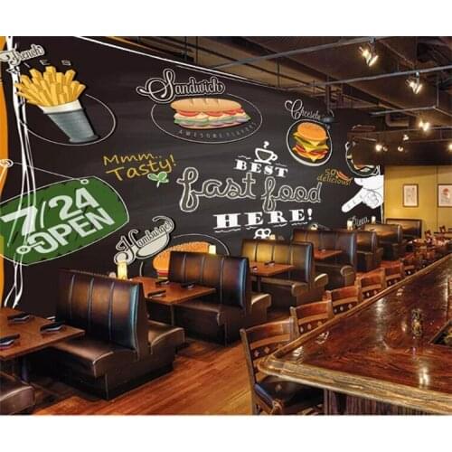 Custom photo handpainted pizza burger fried chicken gourmet wallpaper fast food restaurant tea shop personality wallpaper