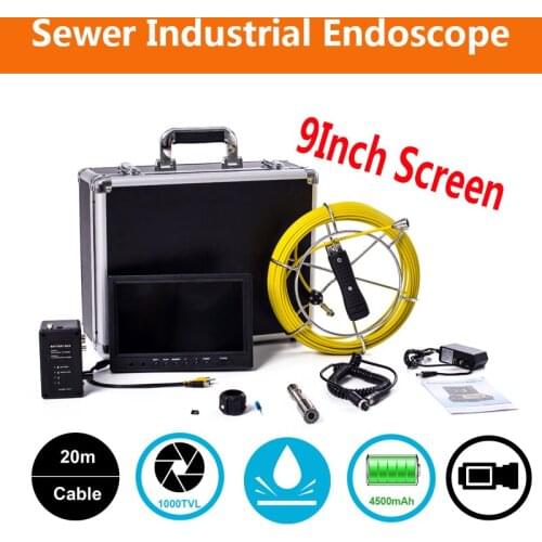 9'' Color Screen Monitor Drain Sewer Industrial Endoscope IP68 Waterproof 20M Cable 23MM Camera Head With DVR Function