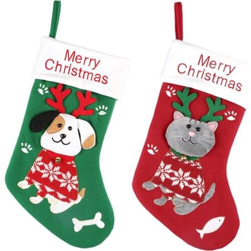Christmas Stocking Cartoon Dog Hanging Stockings Candy Gift Bag for Christmas Tree Fireplace Decoration