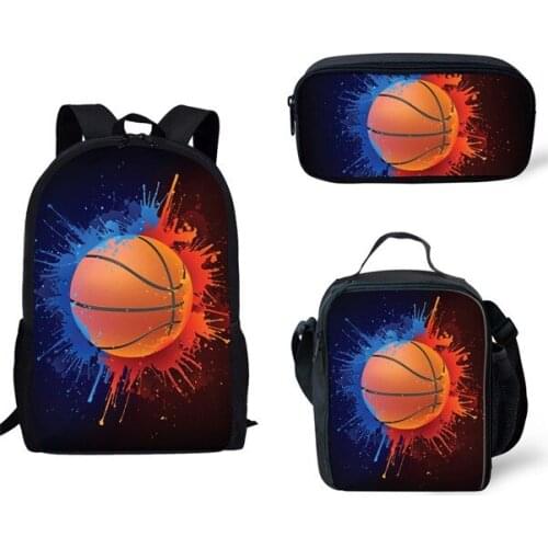 Teenager Boys Primary School Bag Backpack 3pcs/set Kids School Bags for Children Custom pattern 3D Basketball Printing Schoolbag