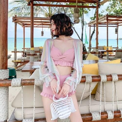 Sexy Bikini 2021 Pink Bandeau Swimsuit Female Swimwear Women Bikini Set Bather Swimming Beachwear for Bathing Suit