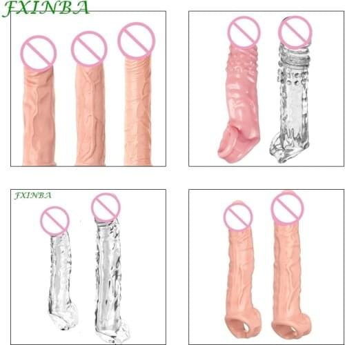 FXINBA Penis Extender Dick Enlargement Penis Sleeve Condom Binding Scrotum Delay Ejaculation Reusable Condom Sex Toys For Men