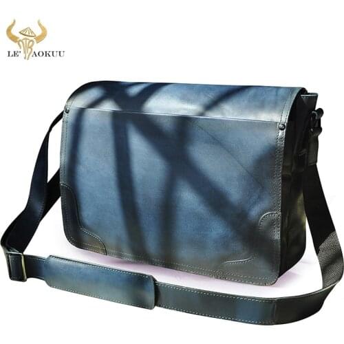 Top Quality Leather Men Fashion Blue Laptop Weekend One Shoulder Bag Design Messenger Crossbody Bag School Book Bag 2088