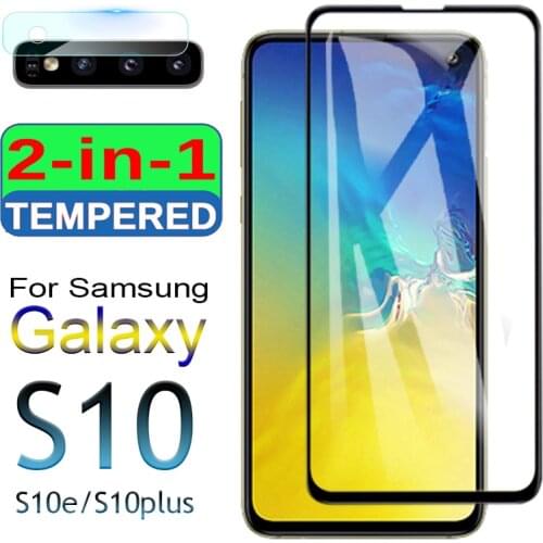 2in1 for Samsung Galaxy s 10 plus 10e protective glass sam glaxy g s10 plus e glas screen protector with camera lens cam glass