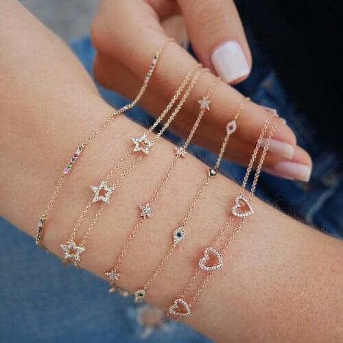 2021 Delicate tiny fashion Jewelry 925 Sterling Silver bracelet colorful CZ Rainbow circle mini small bracelets For girls women