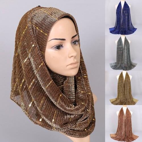 Women Scarf Fashion Shiny Shimmer Sequins Gold Silver Yarn Muslim Hijab Shawl Scarves Islamic Arab Head Scarf Wraps Veils