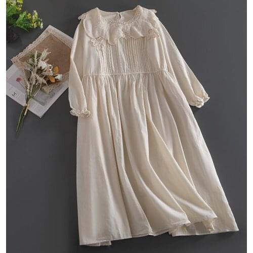 Large lotus leaf collar dress female forest girl pastoral style lace A version loose long literary lace dress tide