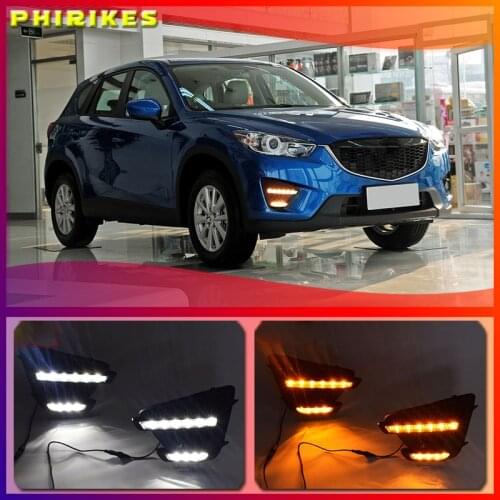 1Pair DRL For Mazda cx-5 cx5 2012 2013 2014 2015 2016 led daytime running light turn signal yellow 12V fog lamp