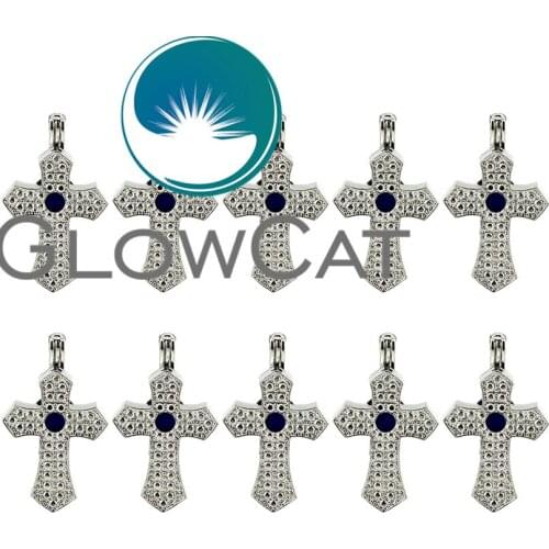 10x K635 Cross Oyster Pearl Cage Jewelry Making Essential Oil Diffuser Beads Cage Locket Pendant Women Girl Jewelry