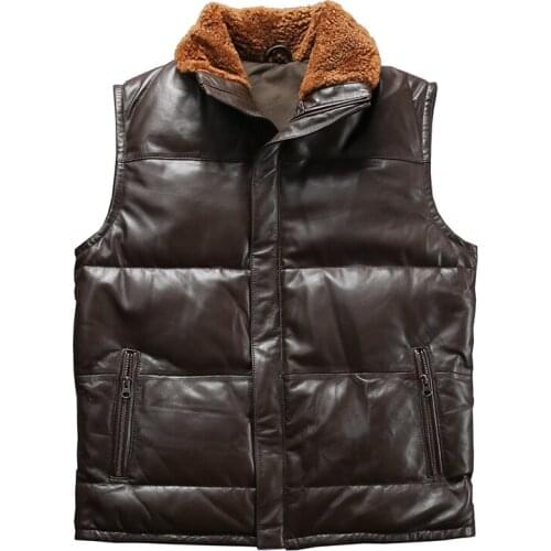 1615 Read Description! Asian Size Super Quality Sheep Skin Warm Vest Mens Leather Mens Duck Feather Down