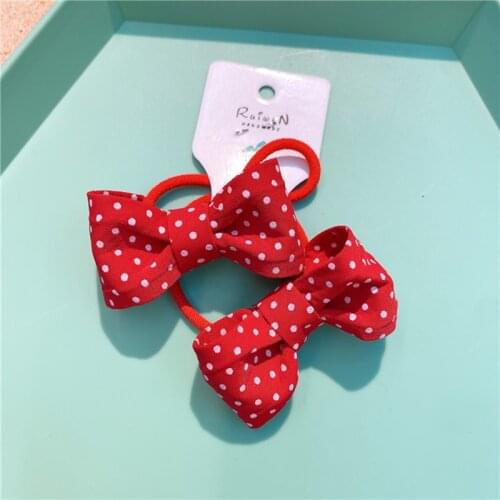 2Pcs Bowknot Hair Rope Korean Version Sweet Plaid Little Polka Dot Fabric Hair Tie Headdress Rubber Band akcesoria do wlosow