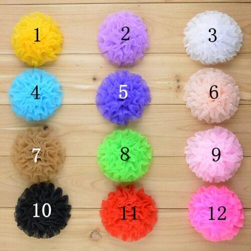 30 pcs/lot Organza Ruffle Flowers - Size 3.5" - Assorted Color DIY Hair Accessories Supplies