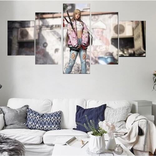 5 Piece Decorative Wall Art Canvas Painting Poster New Fashion Office Home Mural Samurai Sword Girl Anime Painting