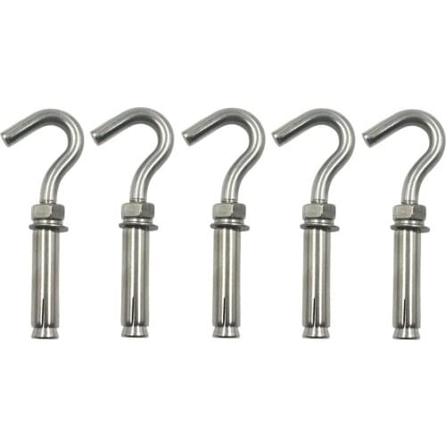 5-Pack 304 Stainless Steel Open Cup Hook Expansion Screw Bolts M10
