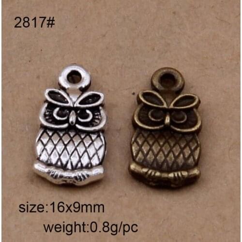 50pcs 16*9mm Two Color Alloy Animals Small Owl Charms Jewelry Pendant Findings