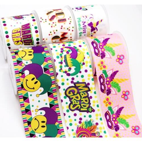 Free shipping 50 yard Mardi gras ribbon printed grosgrain ribbon 35661