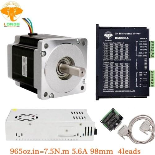 Free Ship US&US Ship Stepper Motor 1Axis Nema34 965oz.in 7.5N.m 5.6A&Driver DM860A High Torque Low Noise/Vibra CNC Kits