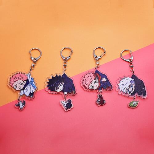 Anime Jujutsu Kaisen Keychain Lanyard Acrylic Double-sided Key Ring Cosplay Yuji Itadori Gojo Satoru Pendant Props Accessories