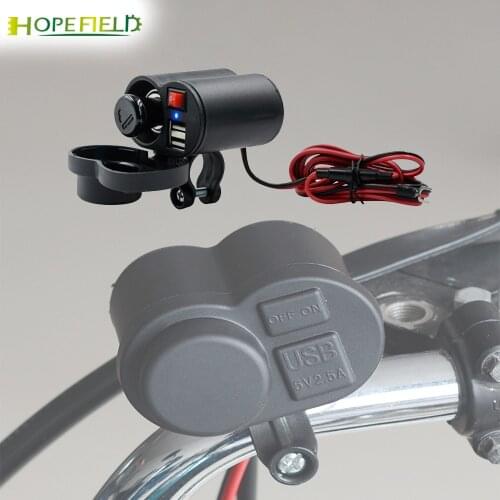 Motorcycle 5V/2.5A Dual Ports USB Socket Quick Charger With Cigarette Lighter Switch Adapter Waterproof For Mobile DC12V