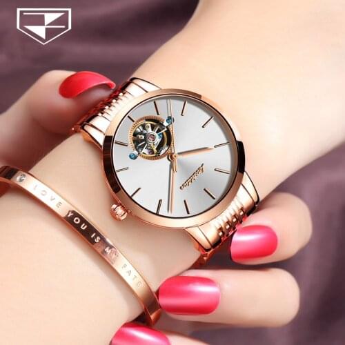 JSDUN 2021 New Designer Mechanical Watches Women Luxury Top Brand Stainless Steel Waterproof Ladies Automatic Wristwatches 8812