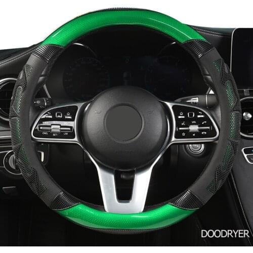 DOODRYER Carbon Fiber Leather Car Steering Wheel Cover For Skoda Octavia Kodiaq Rapid Fabia Yeti Karoq