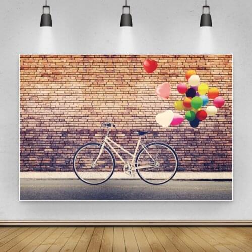 Leacco Fantasy Photographic Backdrops Grunge Brick Wall Bike Balloon Baby Wedding Portrait Photographic Backgrounds Photo Studio