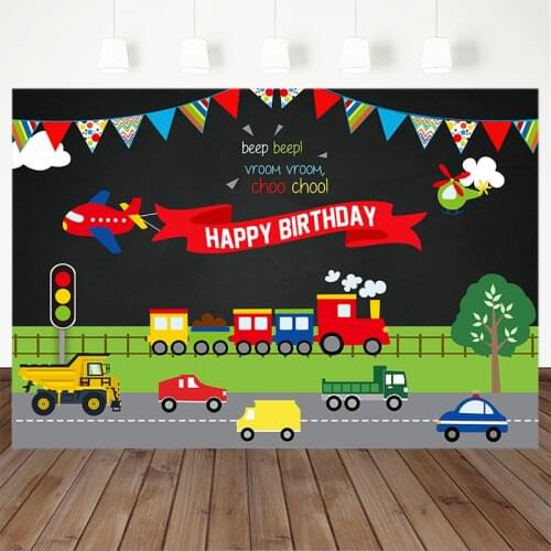 Toy Car Theme Happy Birthday Photo Backdro Ptraffic Light Party Decoration Props Banners Background Toy Helicopter Train