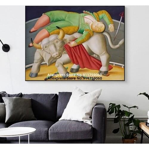 Spain Activity bullfight，Matador & La Cornada Canvas Painting By Fernando Botero Poster Print Living Room Wall Art Picture Decor