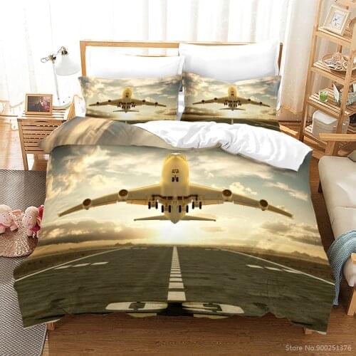 3D Printed Airplane Aircraft Bedding Set Queen Comforter Cover / Duvet Cover with Pillowcase Set Soft Bedspread for Home Bedroom