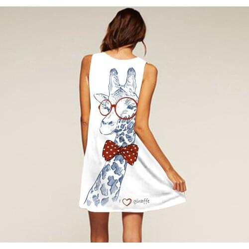 4# Cartoon Giraffe Print Mini Dress Womens Loose Summer Sleeveless Tank Short Dresses Homewear Light Dresses For Women 2021