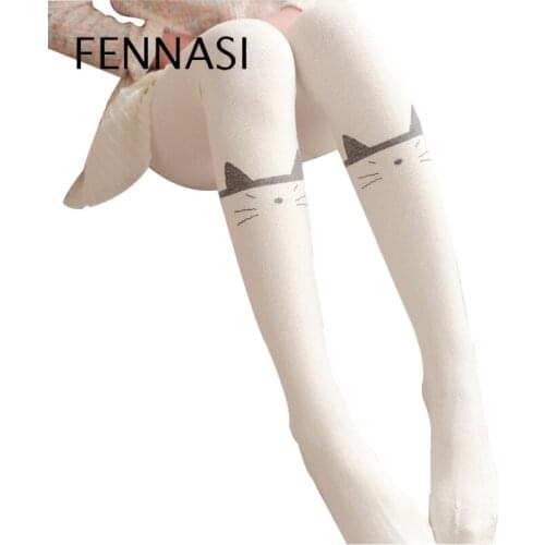 FENNASI Fashion Crown Cat Pattern Cotton Tights Korean Cartoon Jacquard Ladies Tights Sexy Comfortable Soft Tights Women