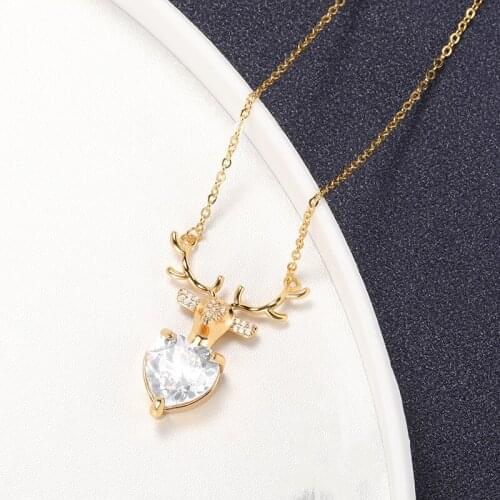 Trendy Silver Plated Antlers Pendant Necklaces For Women Hearts Fine CZ Stone Inlay Fashion Jewelry Christmas Party Gift BFF