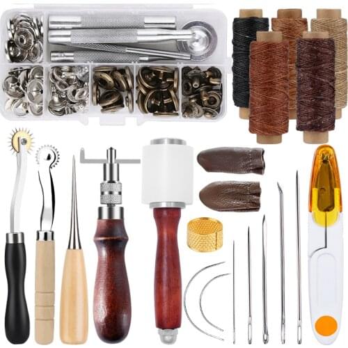 MIUSIE Leather Sewing Tools Kit DIY Handmade Hand Stitching Tool Set Leather Craft Tools And Punch Carving Work Tool